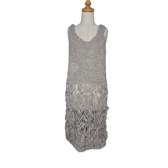 Handmade Knit Tape Yarn Macrame Sleeveless Dress sz M/L - Picture 1 of 5